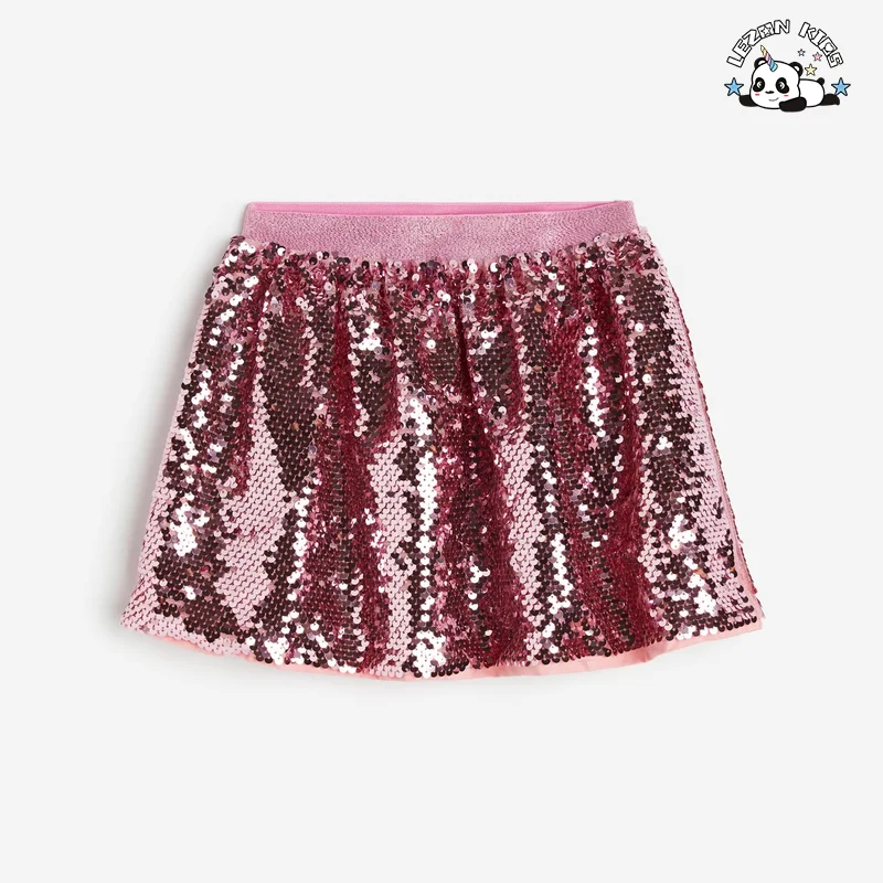 LEZONKIDS - Customizable Girls Pink Sequin Skirts Performance Skirt Sparking Girl Skirt